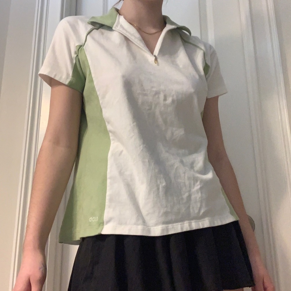 y2k green and white collared top